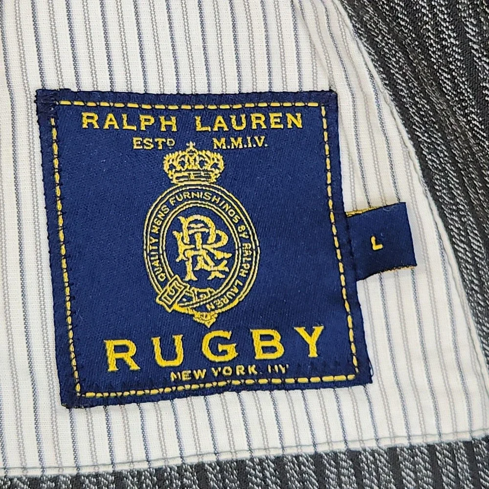 Rugby Ralph Lauren Blazer Mens L Gray Striped Cotton Sport Coat Jacket Casual